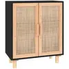 vidaXL Buffet Noir 60x30x70 cm Bois de pin massif et rotin naturel