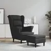 vidaXL Fauteuil à oreilles avec tabouret gris foncé velours