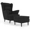 vidaXL Fauteuil à oreilles avec tabouret noir velours