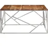 vidaXL Table basse argenté acier inoxydable et bois massif d'acacia