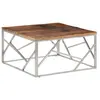 vidaXL Table basse argenté inox et bois de mélèze massif