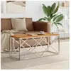 vidaXL Table basse acier inoxydable et bois massif d'acacia