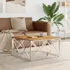 vidaXL Table basse argenté acier inoxydable et bois massif d'acacia
