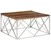 vidaXL Table basse argenté inox et bois de mélèze massif