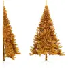 vidaXL Demi sapin de Noël artificiel avec support doré 210 cm PET