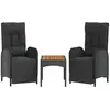 vidaXL Chaises inclinables de jardin 2pcs et table noir résine tressée