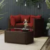 vidaXL Salon de jardin 4 pcs avec coussins Marron Résine tressée