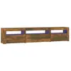 vidaXL Meuble TV avec lumières LED Chêne fumé 195x35x40 cm