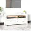 vidaXL Meuble TV Blanc 114x35x52 cm Bois de pin massif