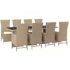 vidaXL Ensemble à manger de jardin et coussins 9 pcs beige Poly rotin