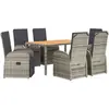 vidaXL Ensemble à manger de jardin et coussins 7 pcs gris rotin
