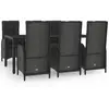vidaXL Ensemble à manger jardin et coussins 7 pcs Noir et gris Rotin