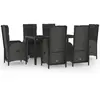 vidaXL Ensemble à manger jardin et coussins 7 pcs Noir et gris Rotin