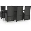vidaXL Ensemble à manger de jardin coussins 7pcs Noir Résine tressée