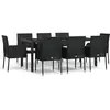 vidaXL Ensemble à manger jardin 9pcs et coussins noir résine tressée