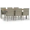 vidaXL Ensemble à manger jardin et coussins 7 pcs gris rotin