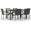 vidaXL Ensemble à manger de jardin coussins 7pcs Noir Résine tressée