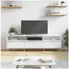 vidaXL Meuble TV blanc brillant 150x30x44,5 cm bois d'ingénierie