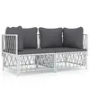 vidaXL Salon de jardin avec coussins 2 pcs blanc acier