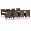 vidaXL Ensemble à manger de jardin et coussins 9 pcs marron poly rotin
