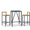 vidaXL Ensemble de bar jardin 3 pcs noir poly rotin/bois massif acacia