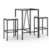 vidaXL Ensemble de bar de jardin 3 pcs avec coussins noir poly rotin