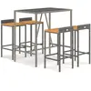 vidaXL Ensemble de bar jardin 5 pcs gris poly rotin/bois massif acacia