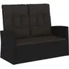 vidaXL Banc de jardin inclinable et coussins noir 118cm résine tressée
