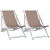 vidaXL Chaises de plage pliantes 2 pcs marron aluminium et textilène