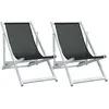 vidaXL Chaises de plage pliantes 2 pcs noir aluminium et textilène
