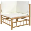 vidaXL Canapé d'angle de jardin avec coussins blanc crème bambou