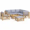 vidaXL Salon de jardin 8 pcs avec coussins gris clair bambou