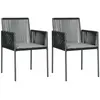 vidaXL Chaises de jardin et coussins lot de 2 noir 54x60,5x83,5 cm