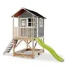 EXIT Maison cabane de jardin enfant toboggan Loft 500 bois gris