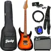 Fazley Sunset Series Sand Shark Sunburst pack débutant guitare électri...
