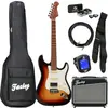 Fazley Sunset Series Dawn HSS 3-Color Sunburst pack débutant guitare é...
