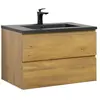 Meuble de salle de bain Angela 80 cm - lavabo noir - Chêne - Armoire