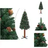 vidaXL Sapin de Noël élancé avec bois véritable et cônes Vert 180 cm P...