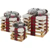 ECD Germany 3x Boîtes cadeaux en bois éclairées par LED avec minuterie décoration de Noel