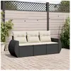 vidaXL Salon de jardin 3 pcs avec coussins noir résine tressée