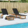 vidaXL Chaises longues lot de 2 noir bois d'acacia solide et tissu