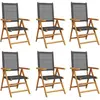 vidaXL Chaises inclinables de jardin lot de 6 noir rotin bois massif