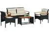 vidaXL Salon de jardin 4 pcs avec coussins noir résine tressée