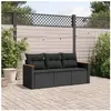 vidaXL Salon de jardin 3 pcs avec coussins noir résine tressée