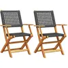 vidaXL Chaises de jardin lot de 2 noir bois massif d'acacia et rotin