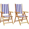vidaXL Chaises de jardin lot de 2 bleu/blanc bois acacia massif tissu