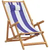 vidaXL Chaise de plage pliable bleu et blanc bois d'eucalyptus/tissu