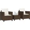 vidaXL Ensemble de bistro 3 pcs avec coussins marron résine tressée