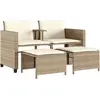 vidaXL Canapé de jardin 2 places avec table et tabourets beige rotin