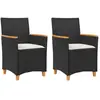 vidaXL Chaises de jardin coussins lot de 2 noir résine tressée et bois